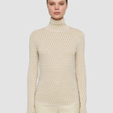 Beige Fine Alcove Jacquard High Neck Jumper - Joseph