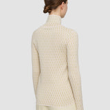 Beige Fine Alcove Jacquard High Neck Jumper - Joseph