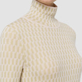 Beige Fine Alcove Jacquard High Neck Jumper - Joseph