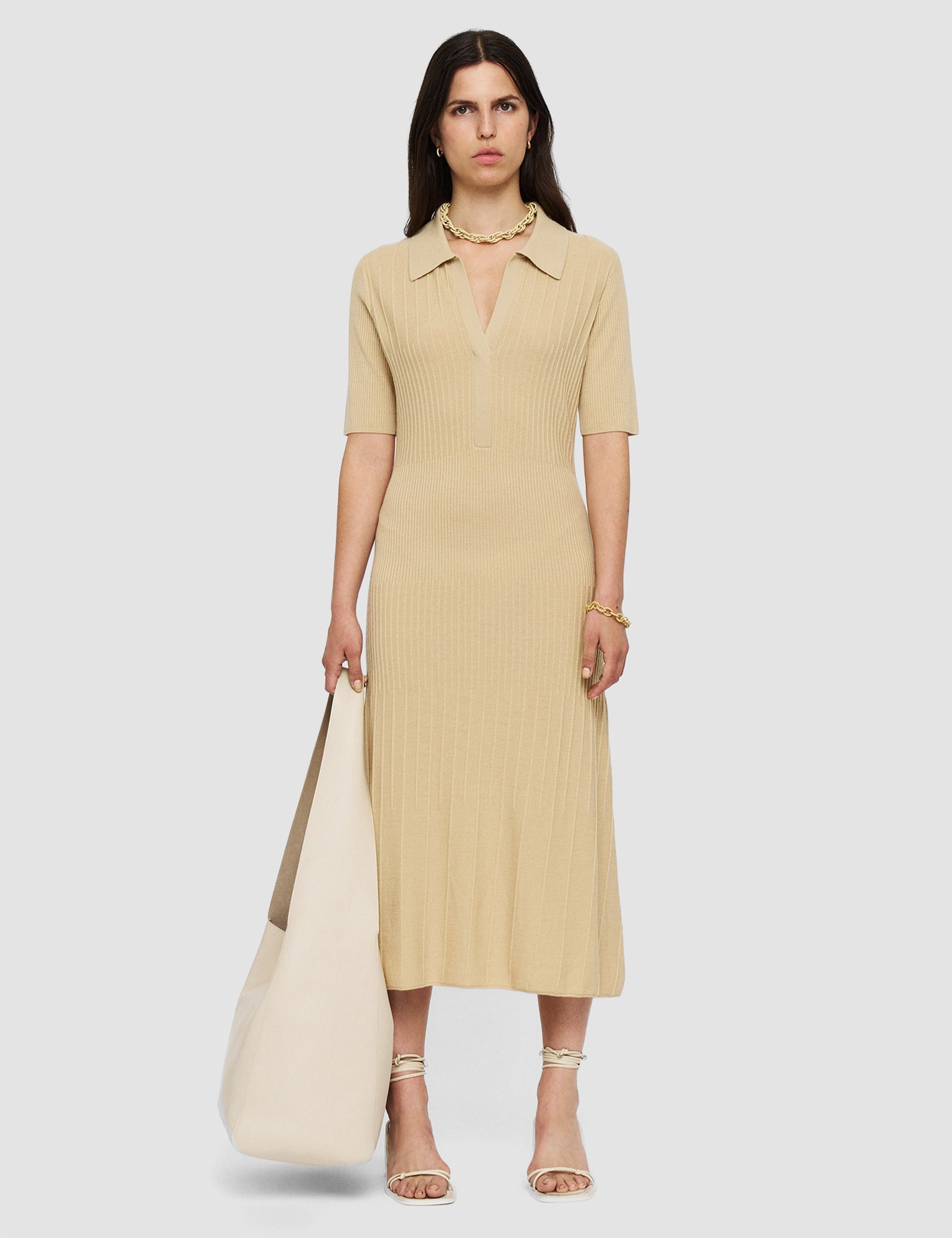 Beige Fine Merino Rib Dress - Joseph