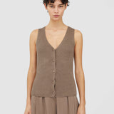 Brown Linen Cotton Knitted Vest - Joseph