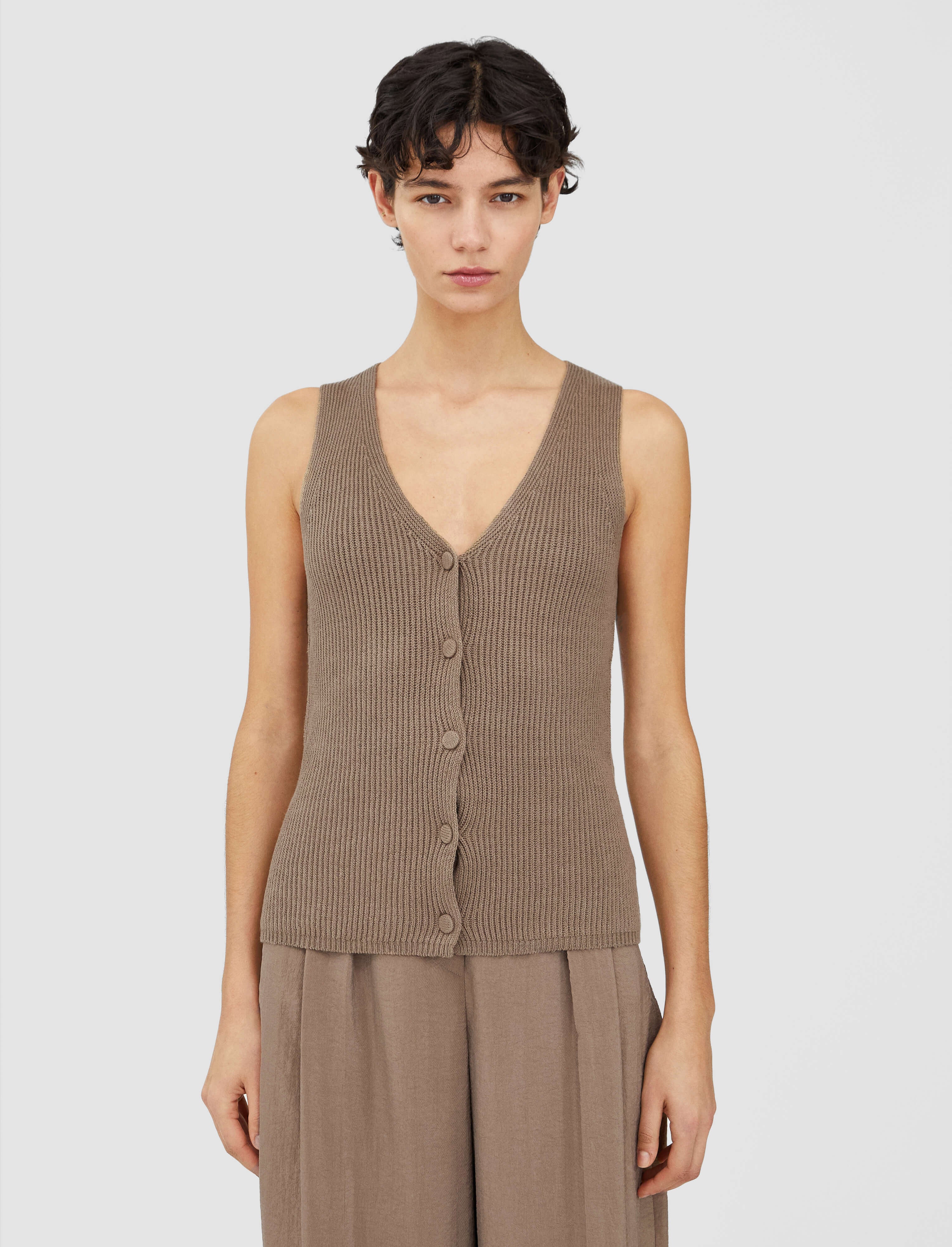 brown-linen-cotton-knitted-vest-JOSEPH