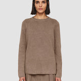 Brown Linen Cotton Knitted Round Neck Jumper - Joseph