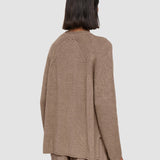 Brown Linen Cotton Knitted Round Neck Jumper - Joseph