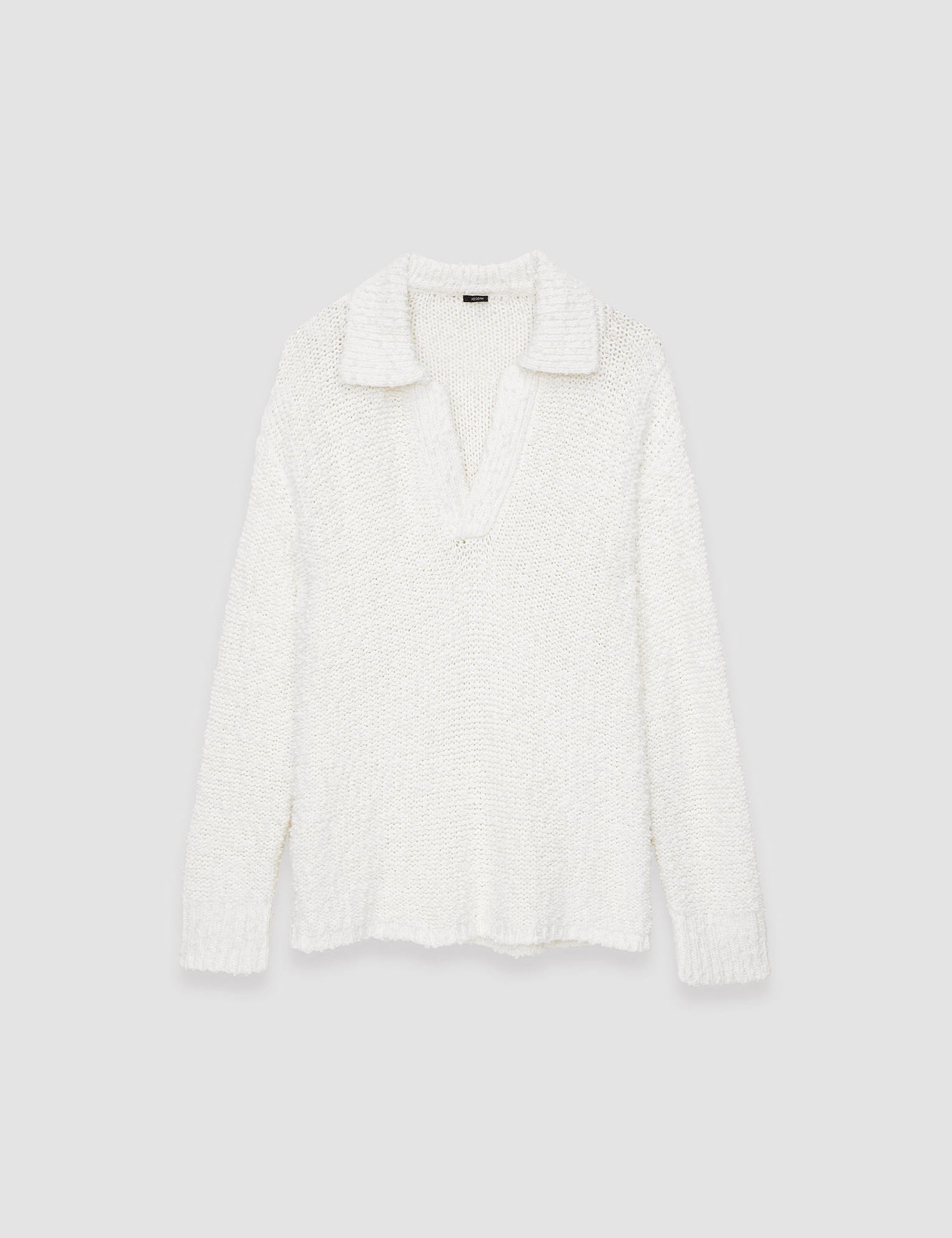 White Textured Knit Polo Jumper - Joseph