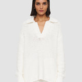 White Textured Knit Polo Jumper - Joseph