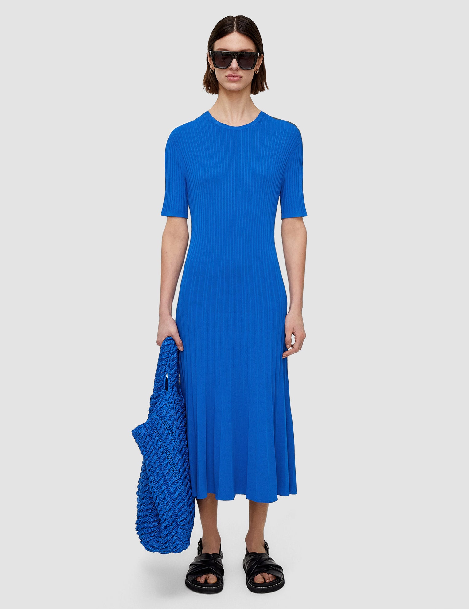 Blue Viscose Ribbed Knitted Dress - Joseph