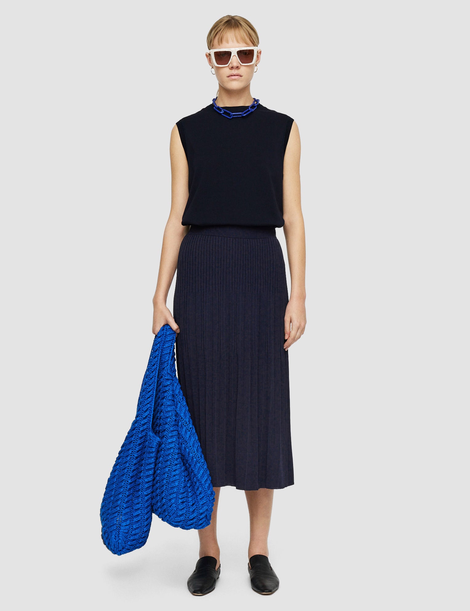 Blue Viscose Ribbed Knitted Skirt - Joseph