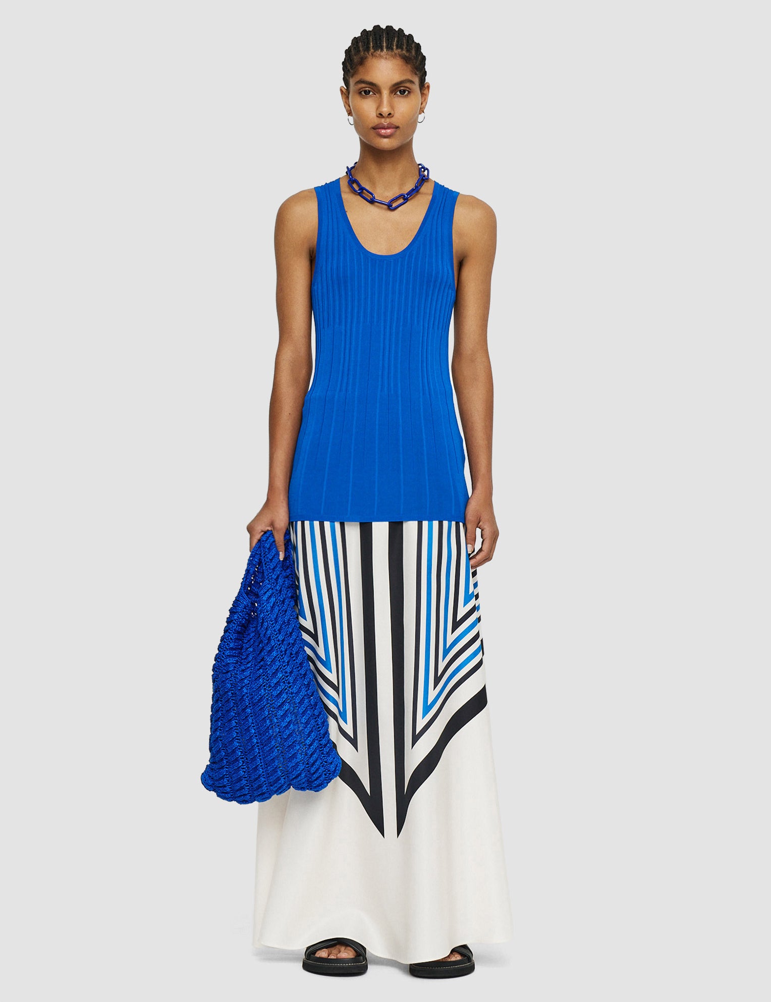 Blue Viscose Ribbed Knitted Tank Top - Joseph