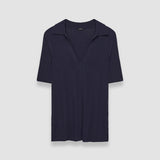 Blue Viscose Ribbed Knitted Polo Top - Joseph