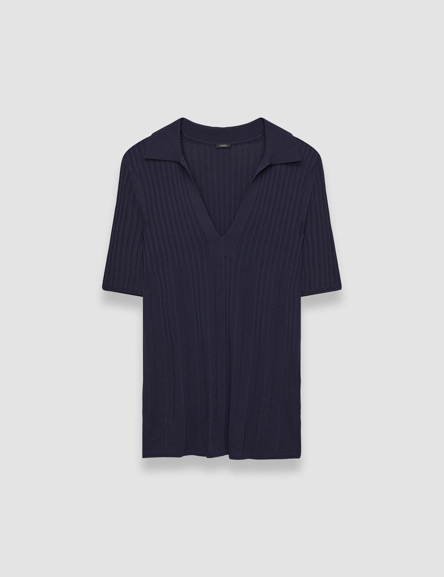 Blue Viscose Ribbed Knitted Polo Top - Joseph