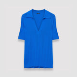 Blue Viscose Ribbed Knitted Polo Top - Joseph