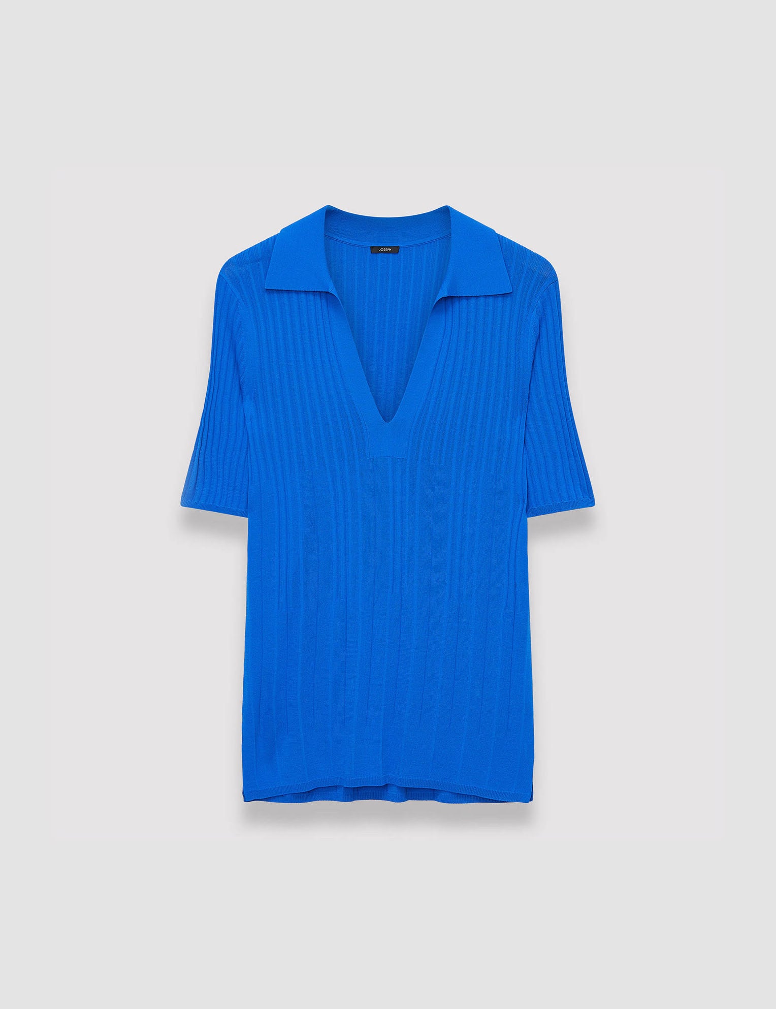 Blue Viscose Ribbed Knitted Polo Top - Joseph