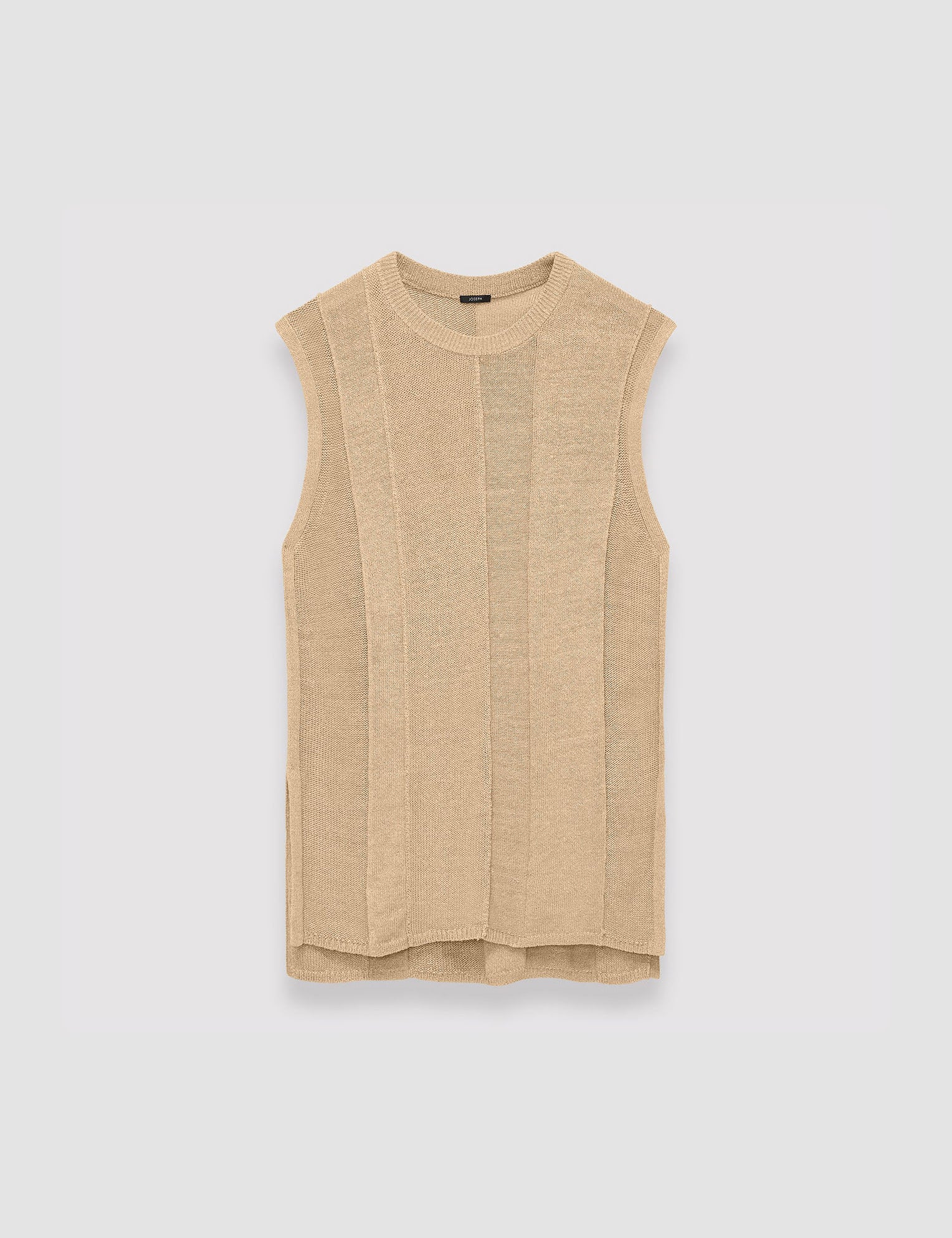 Beige Linen Blend Knitted Tank Top - Joseph