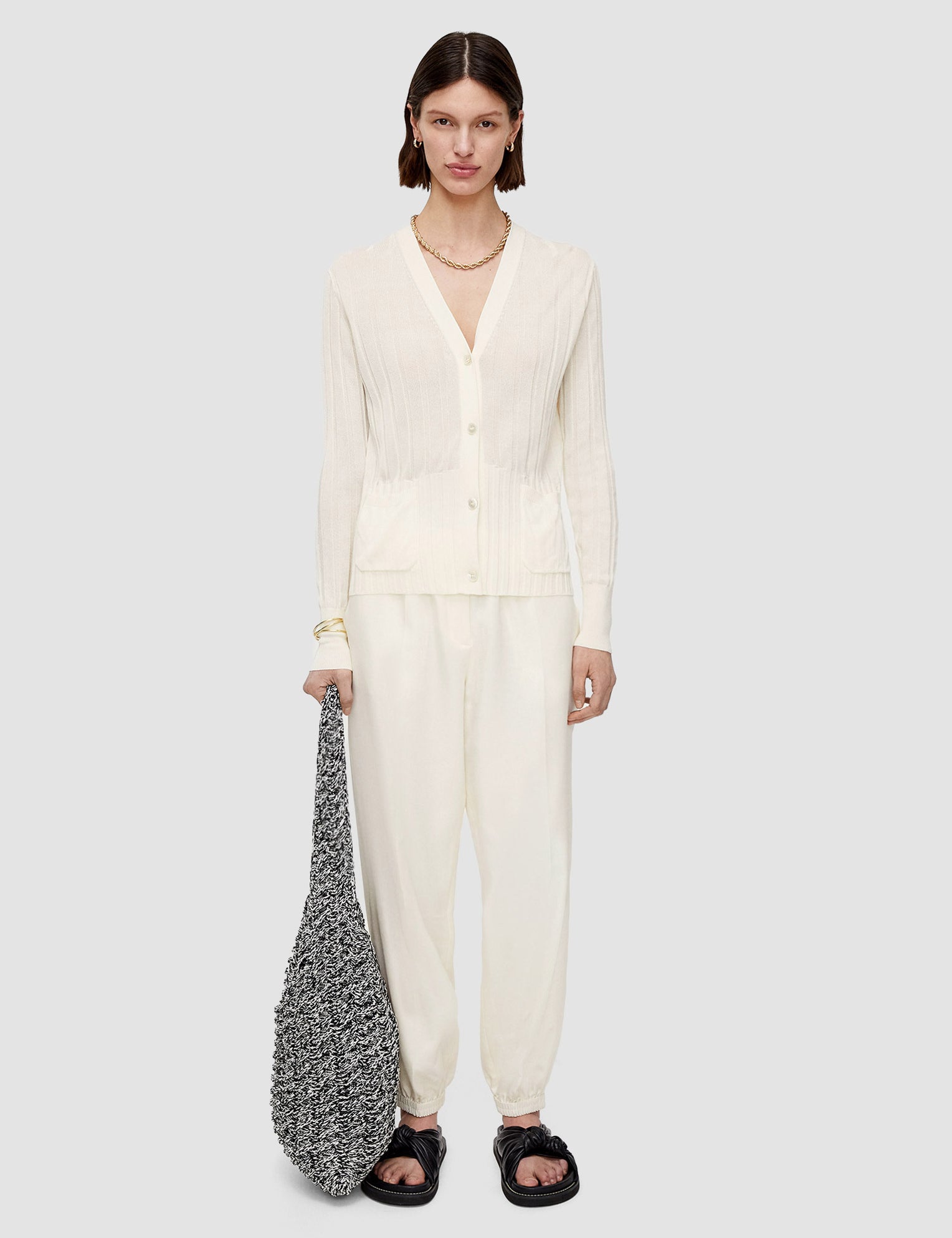 White Crisp Rayon Knitted Cardigan - Joseph