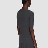 Grey Merino Rib V Neck Top - Joseph