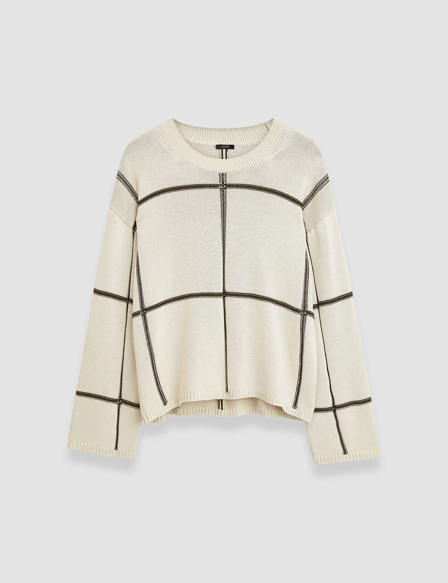 White Grid Cotton Silk Crew Neck Jumper - Joseph