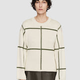 White Grid Cotton Silk Crew Neck Jumper - Joseph