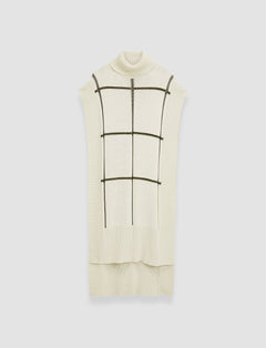 White Grid Cotton Silk Poncho - Joseph
