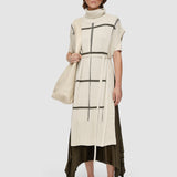 White Grid Cotton Silk Poncho - Joseph