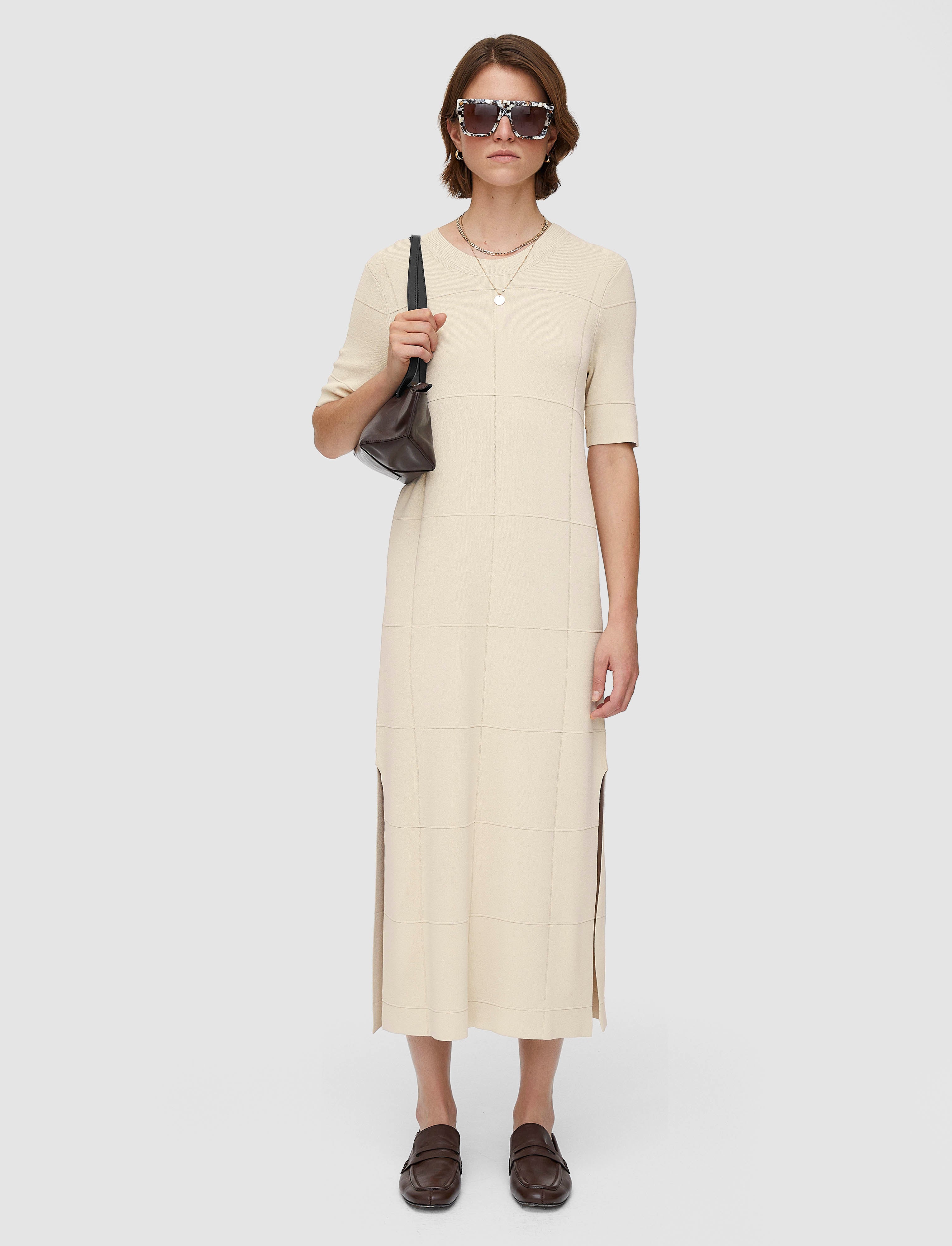 beige-grid-viscose-knitted-dress-JOSEPH