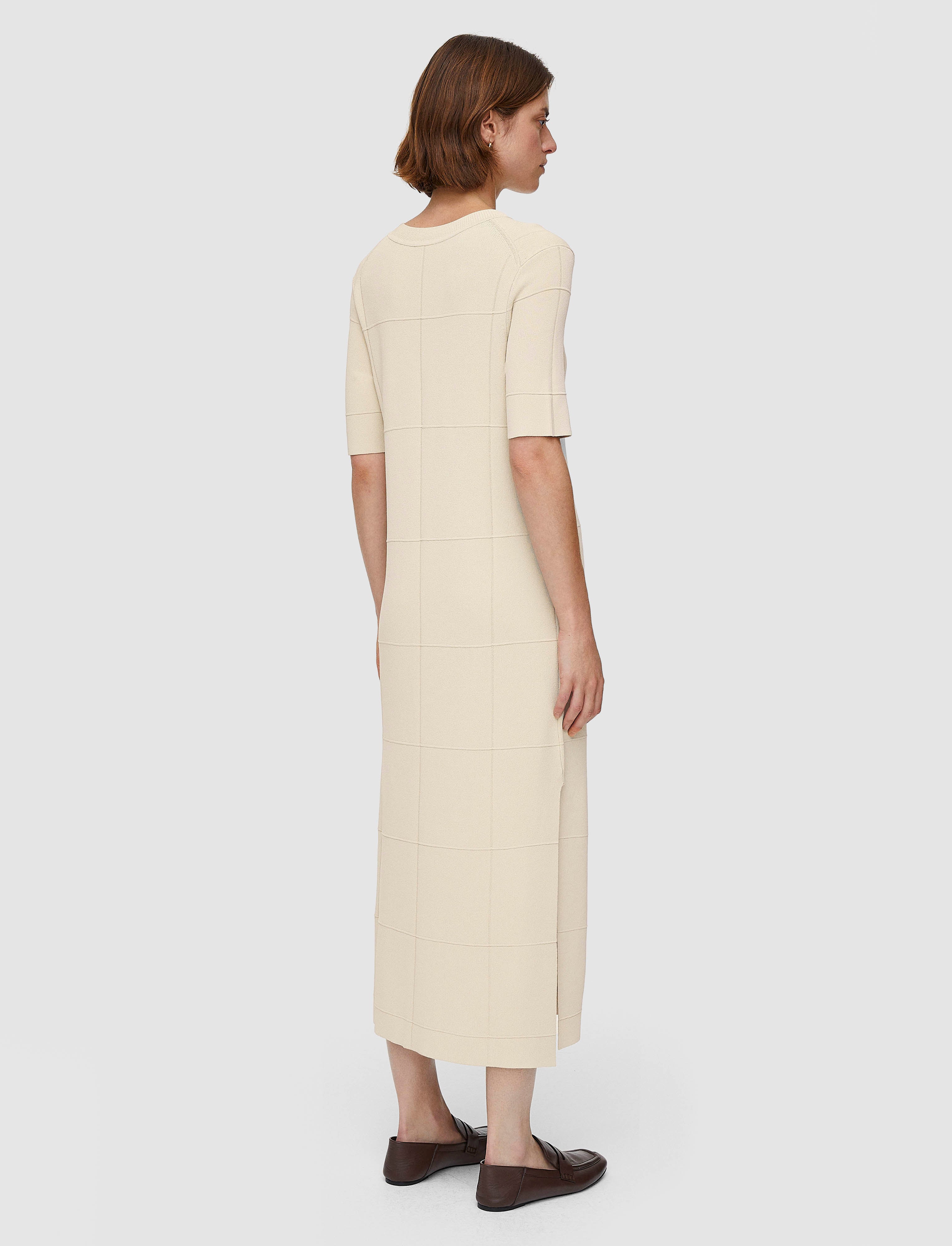 beige-grid-viscose-knitted-dress-JOSEPH