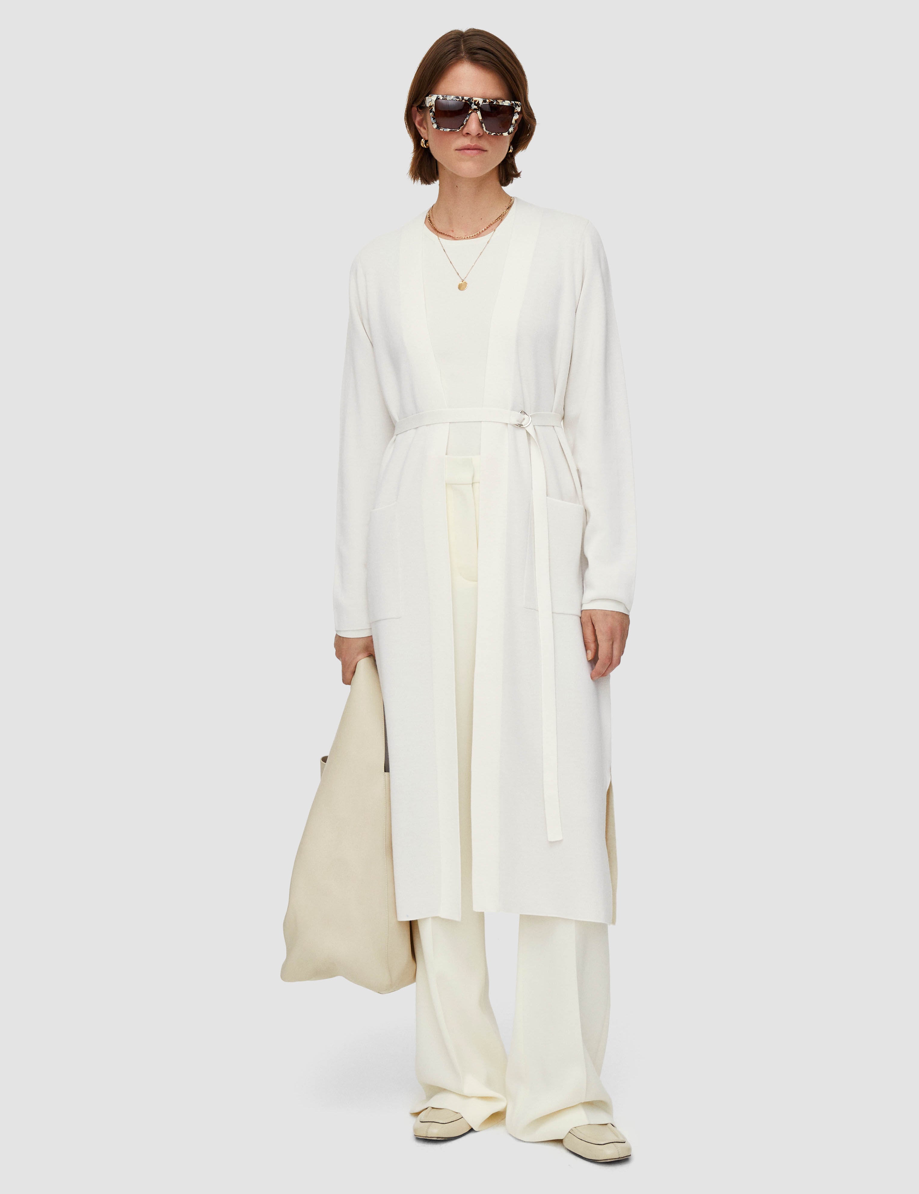 White Wool Silk Long Cardigan - Joseph