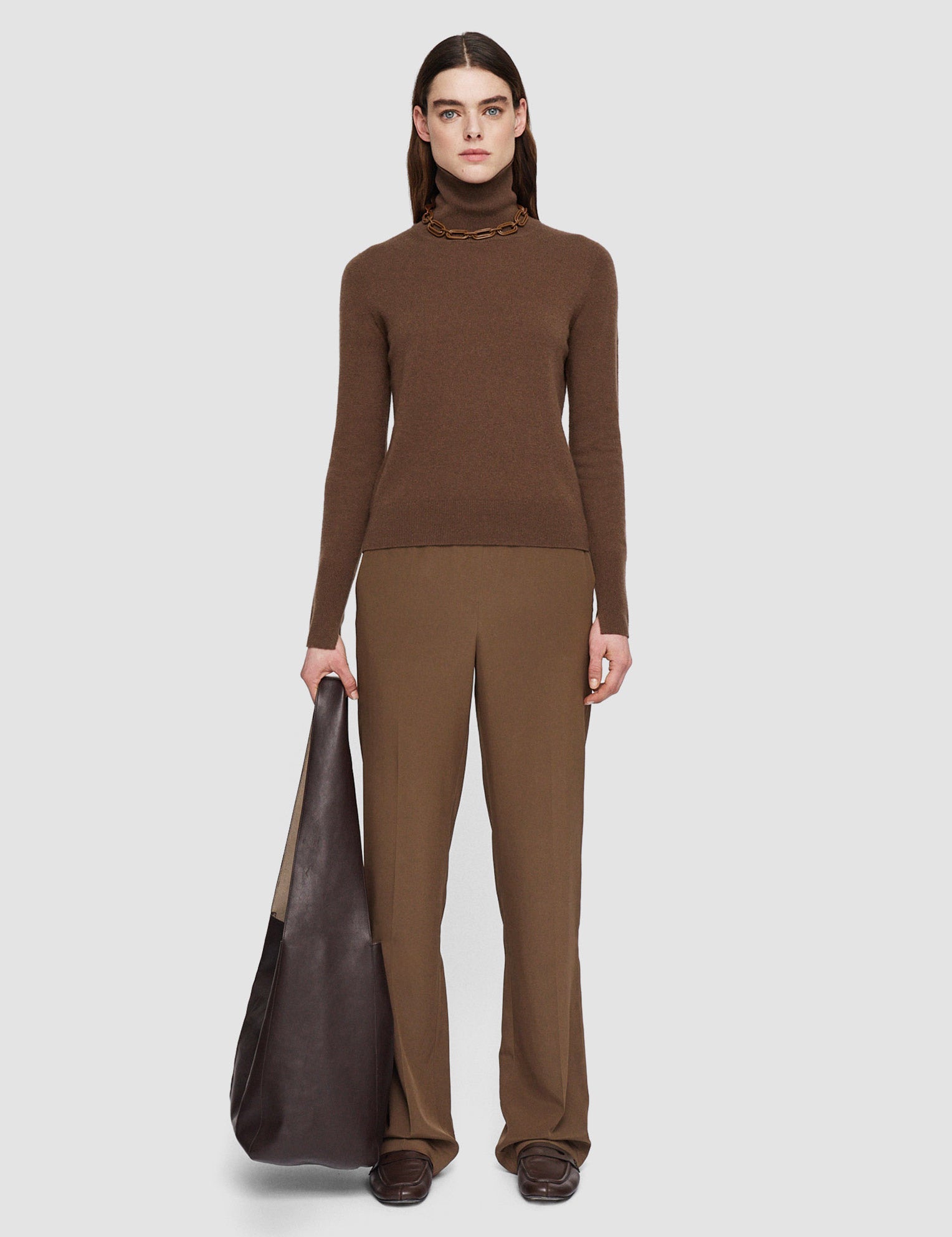 Brown Light Pure Cashmere High Neck Jumper - Joseph