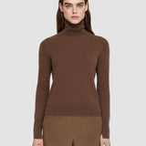 Brown Light Pure Cashmere High Neck Jumper - Joseph