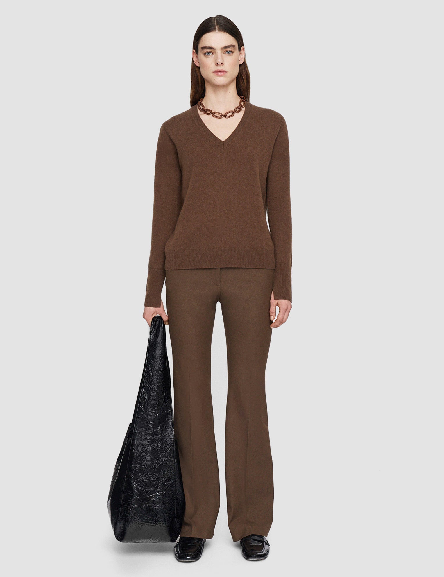 Brown Light Pure Cashmere V Neck Jumper - Joseph