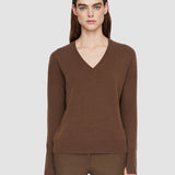 Brown Light Pure Cashmere V Neck Jumper - Joseph