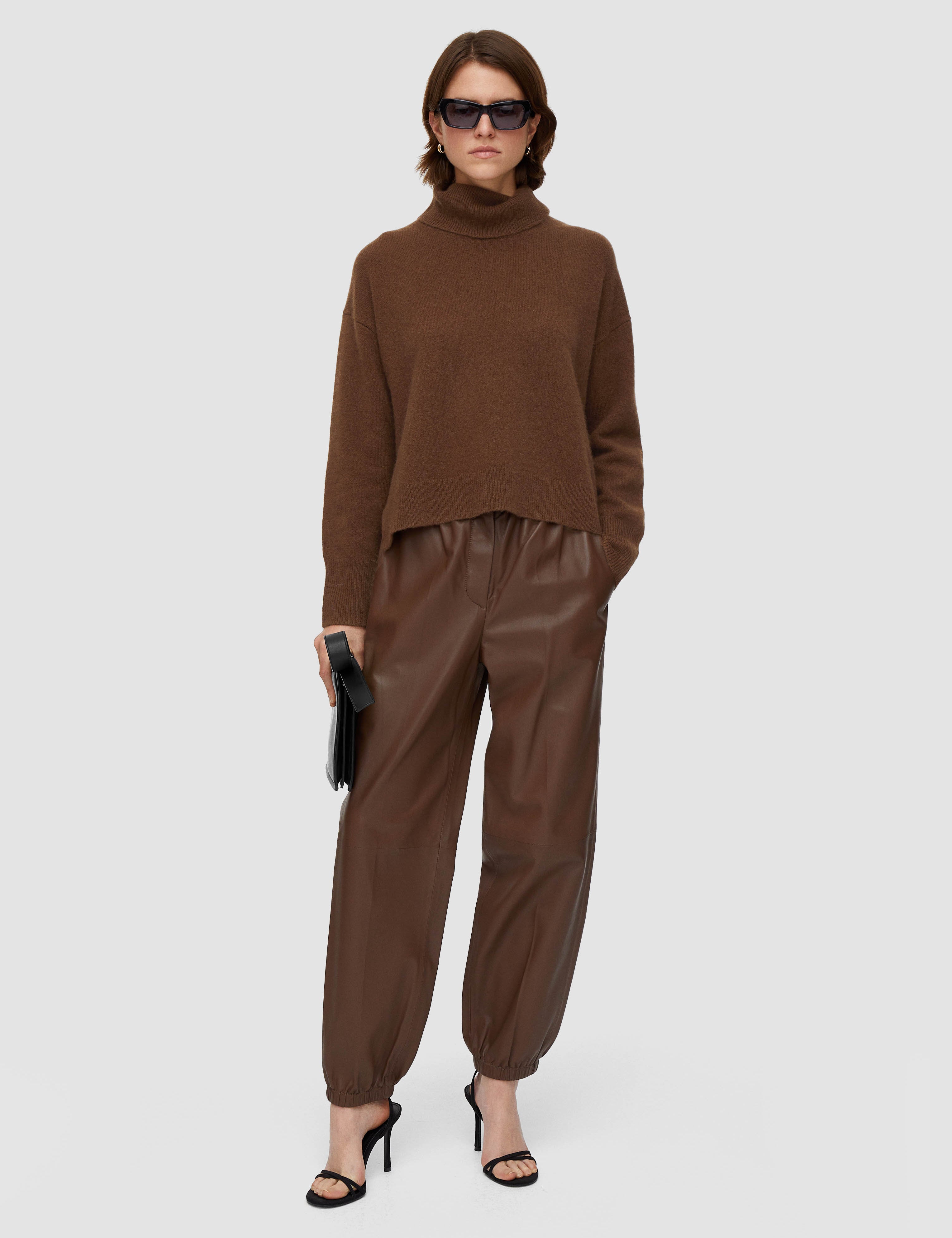 Brown Brushed Cashmere High Neck Jumper - Joseph