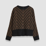 Brown Chevron Ribbed Round Neck Jumper - Joseph