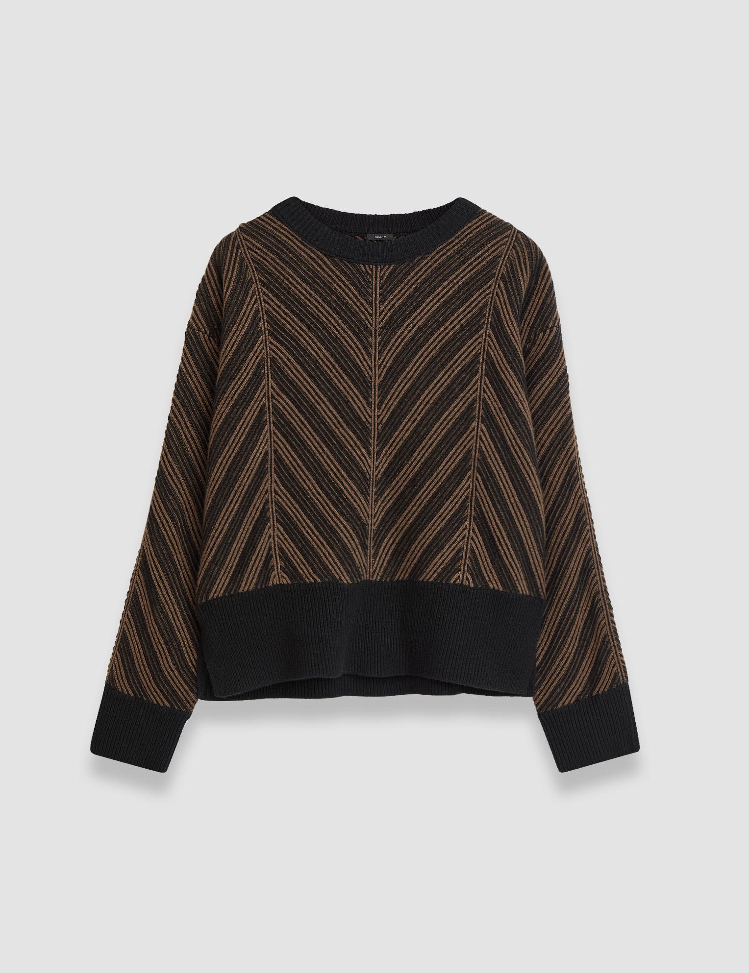 Brown Chevron Ribbed Round Neck Jumper - Joseph