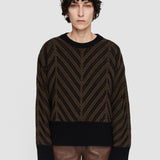 Brown Chevron Ribbed Round Neck Jumper - Joseph