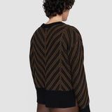 Brown Chevron Ribbed Round Neck Jumper - Joseph