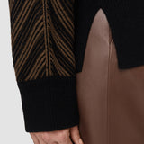 Brown Chevron Ribbed Round Neck Jumper - Joseph