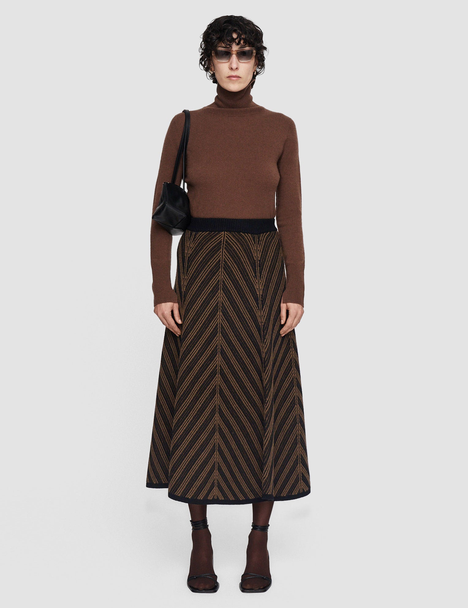 Brown Chevron Ribbed Skirt - Joseph