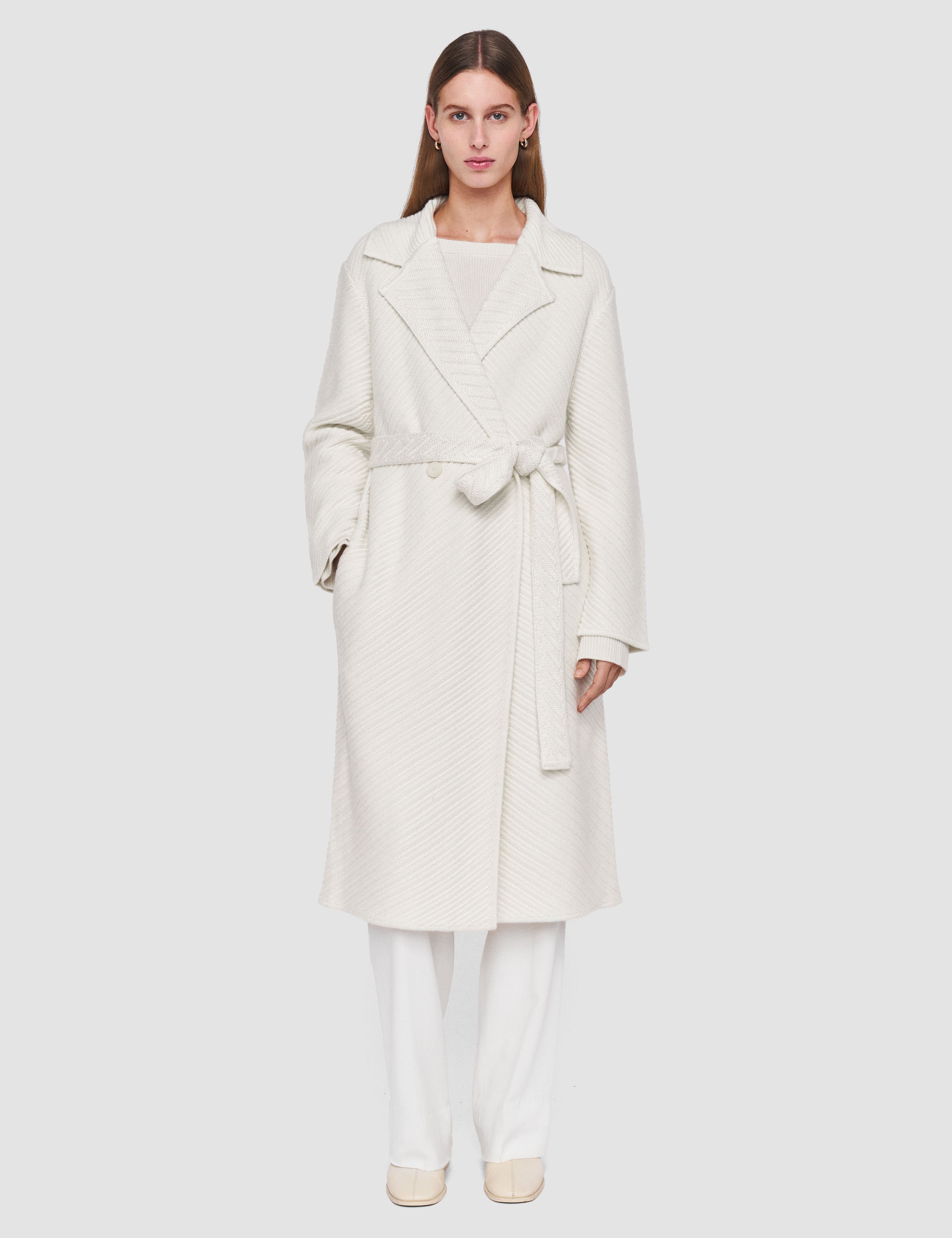 White Diagonal Knit Coat - Joseph