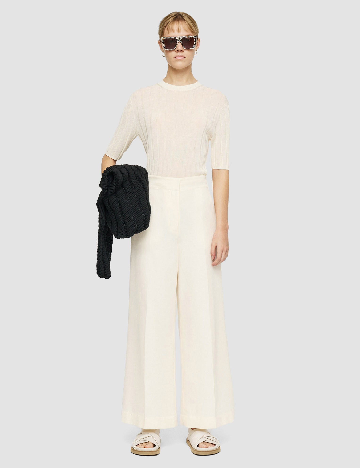 White Soft Cotton Silk Thurlow Trousers - Joseph