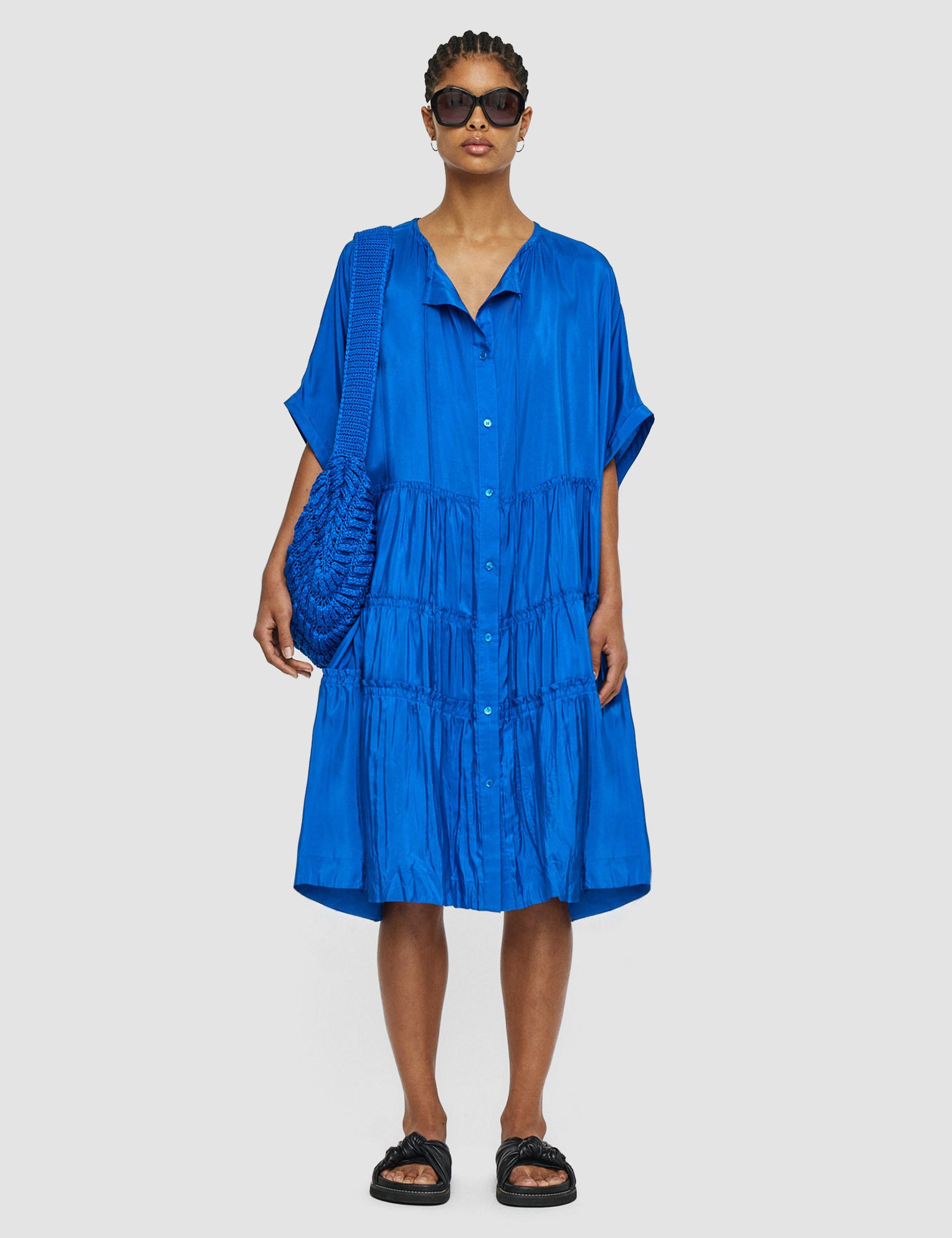 Blue Habotai Silk Emile Dress - Joseph