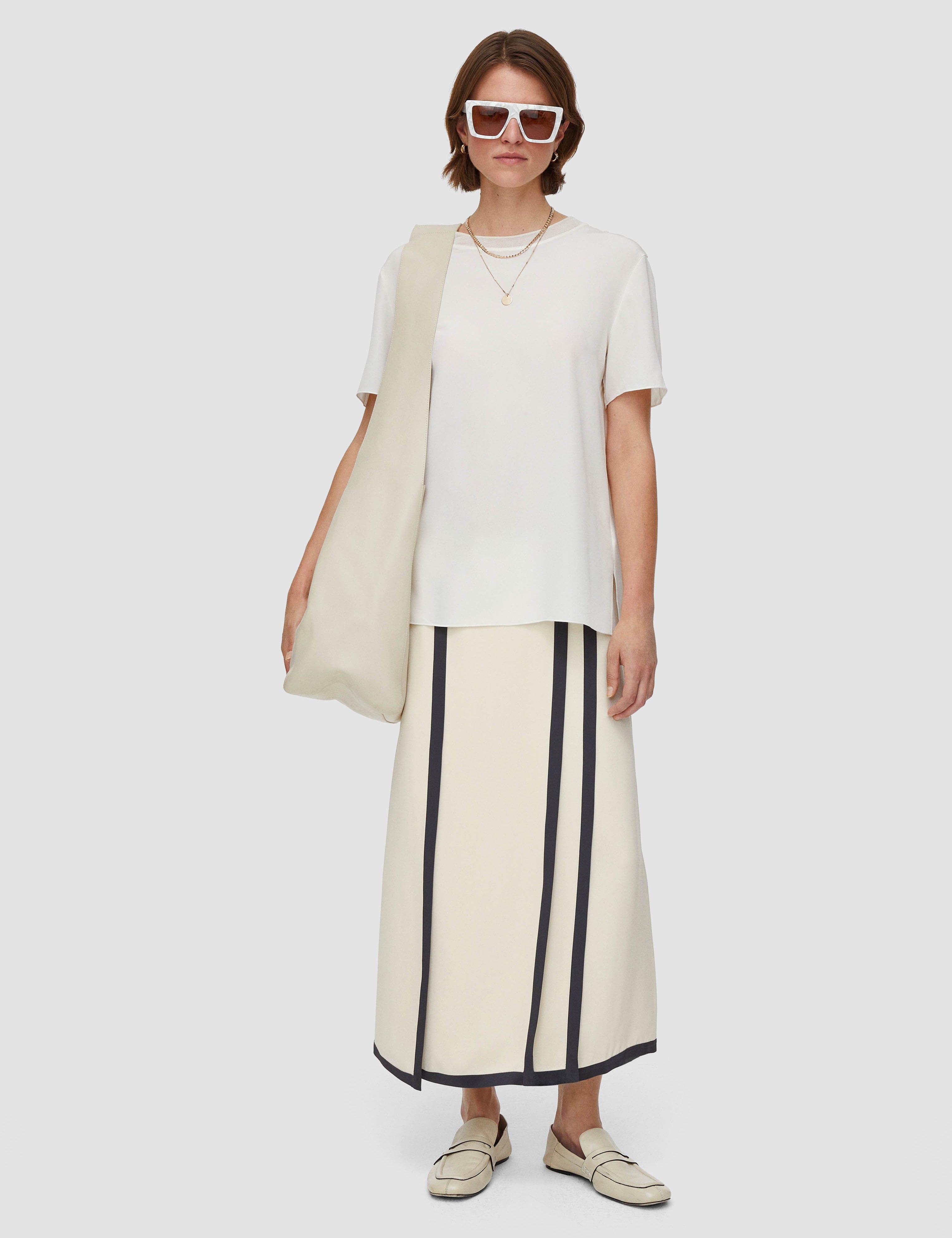 White Heavy Silk Crepe Animation Iris Skirt - Joseph