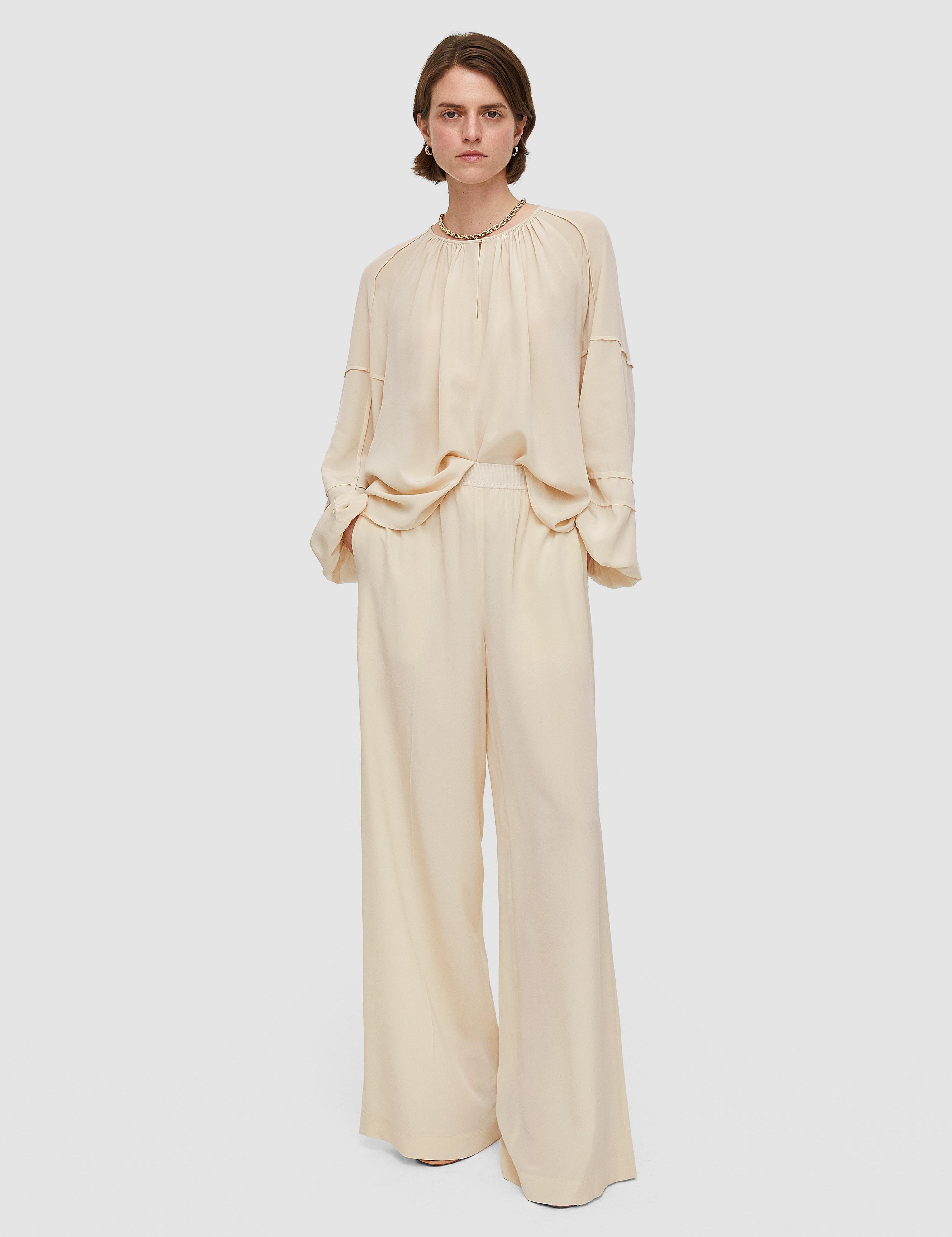 Beige Hulin Crepe de Soie Silk Trousers - Joseph