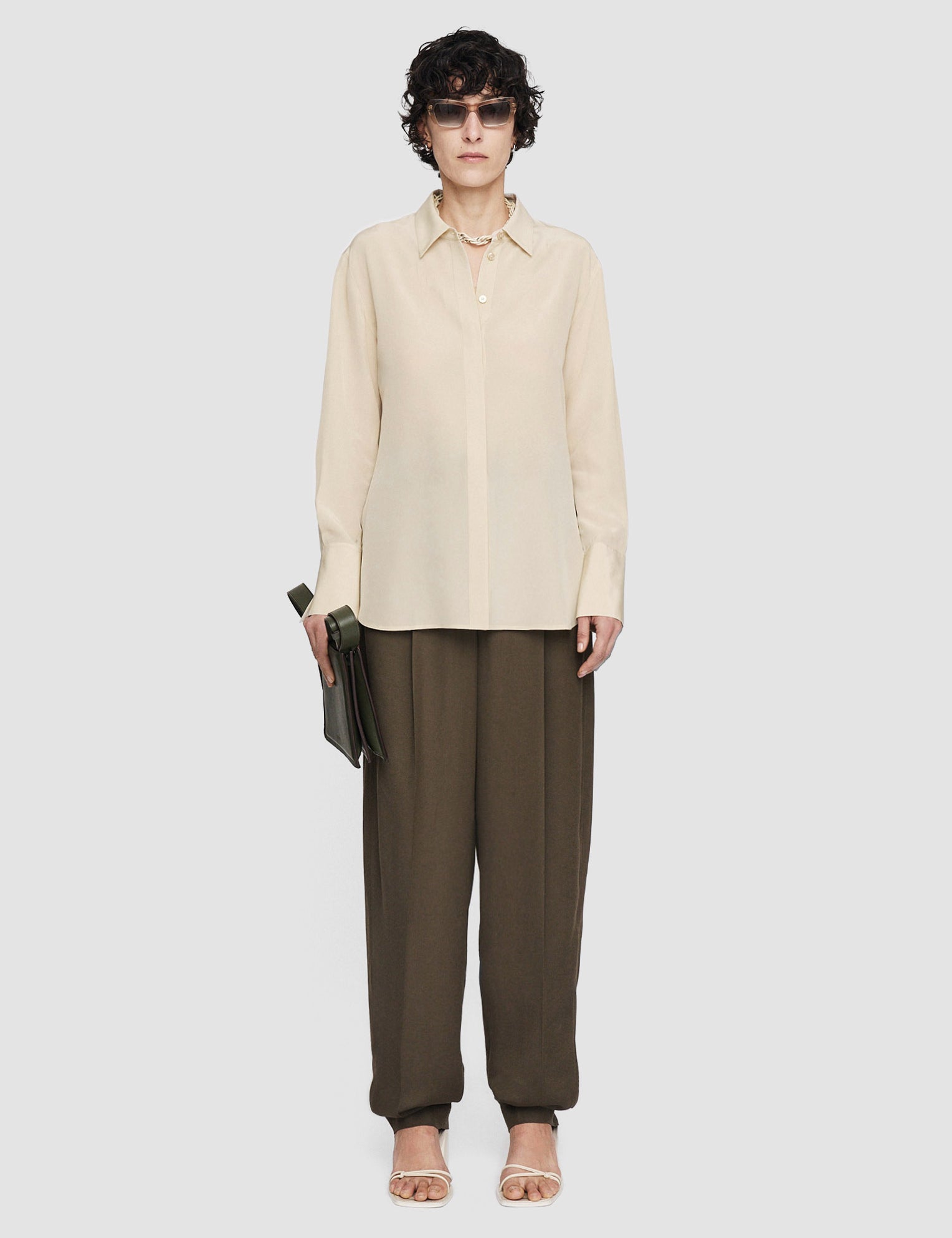 Beige Bold Crepe de Soie Silk Blouse - Joseph