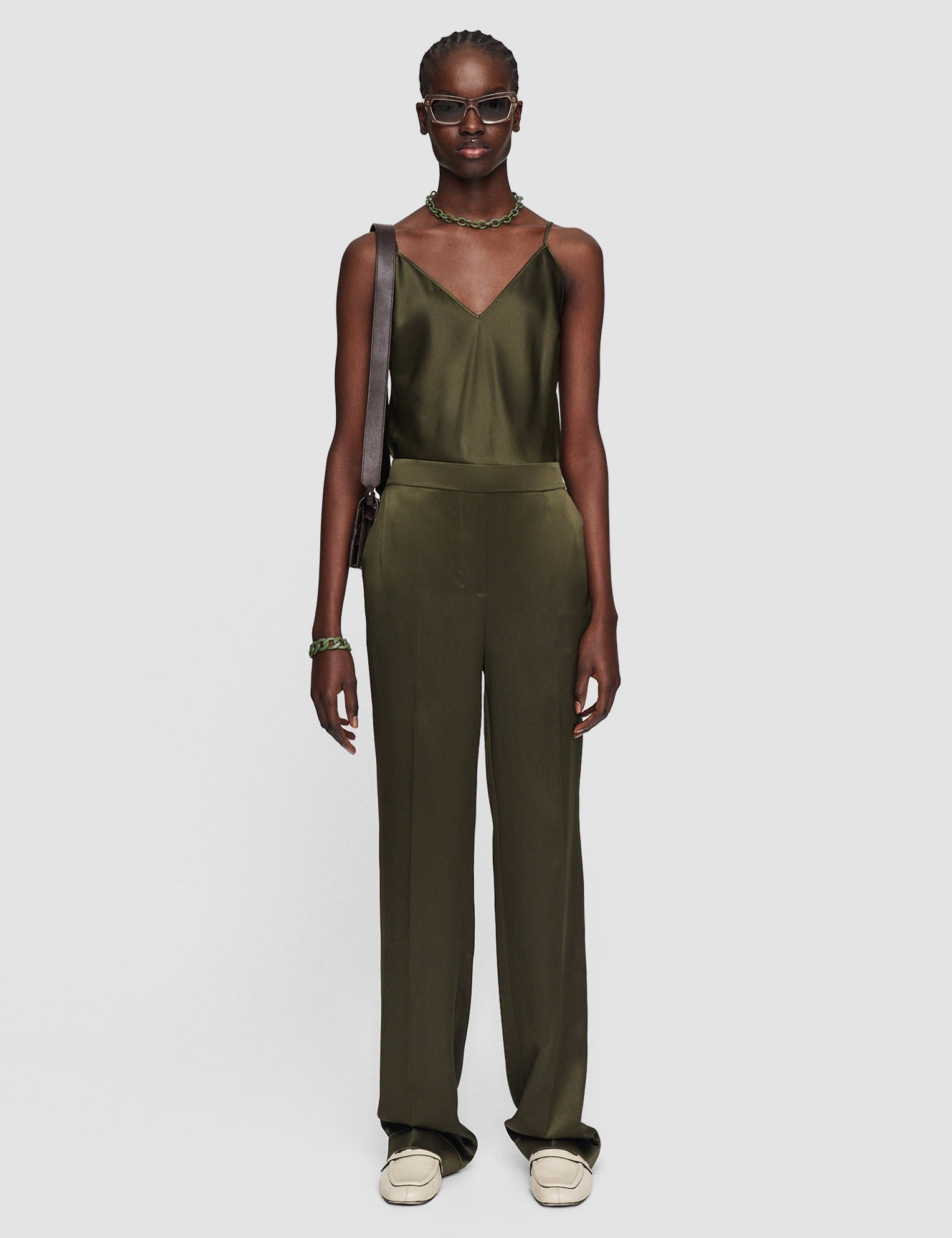 Green Tova Silk Satin Trousers - Joseph