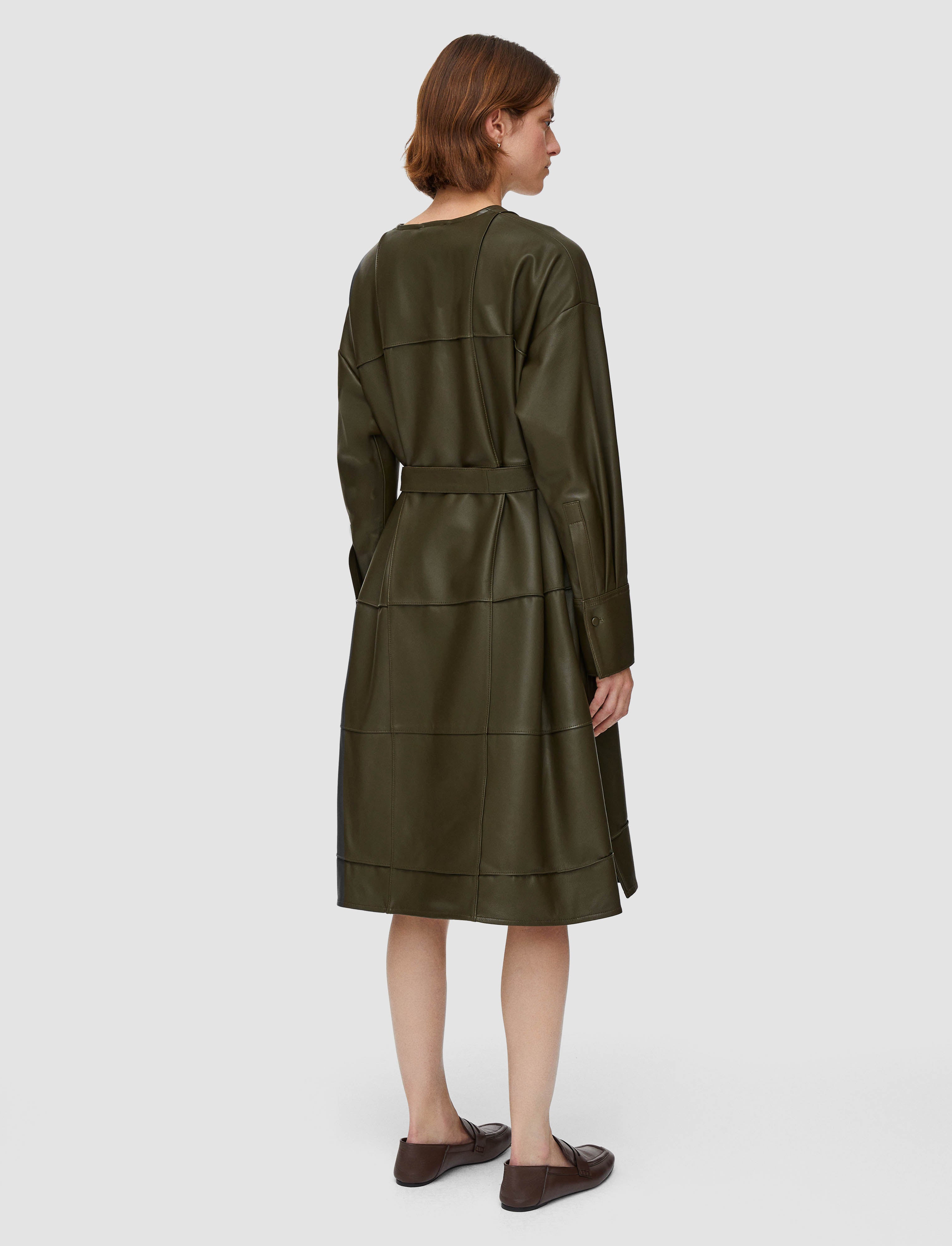 vert-robe-matisse-en-cuir-nappa-a-damier-JOSEPH