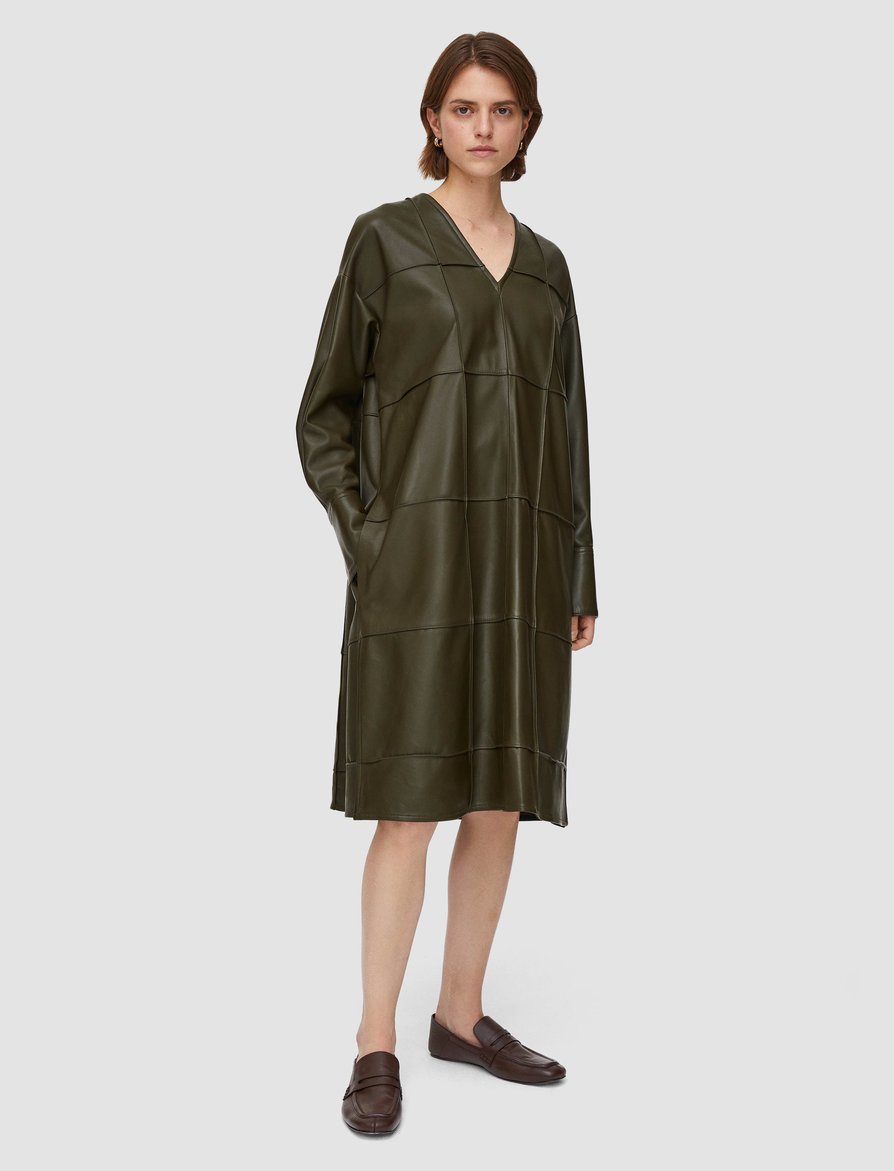 vert-robe-matisse-en-cuir-nappa-a-damier-JOSEPH