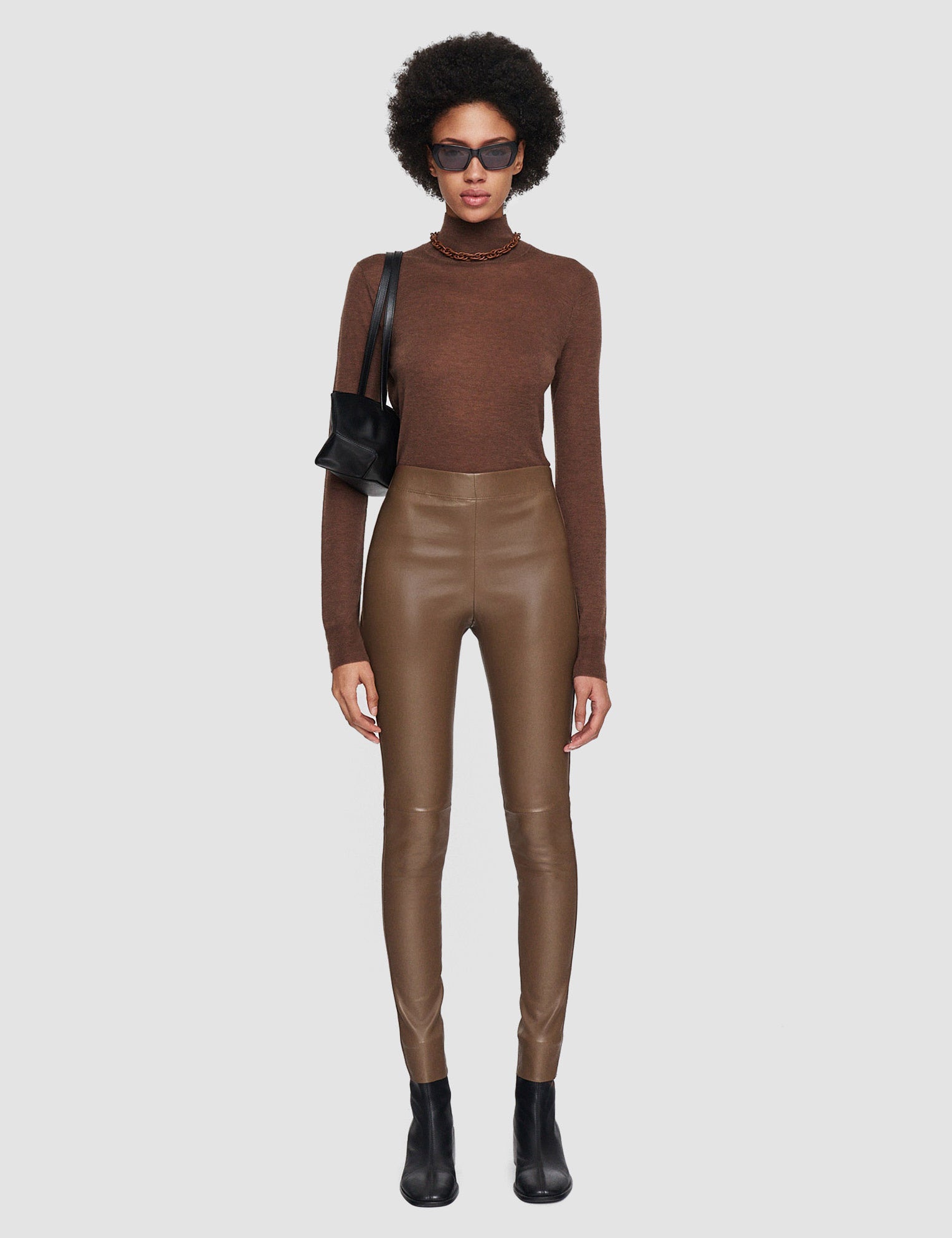 Brown Leather Stretch Leggings - Joseph