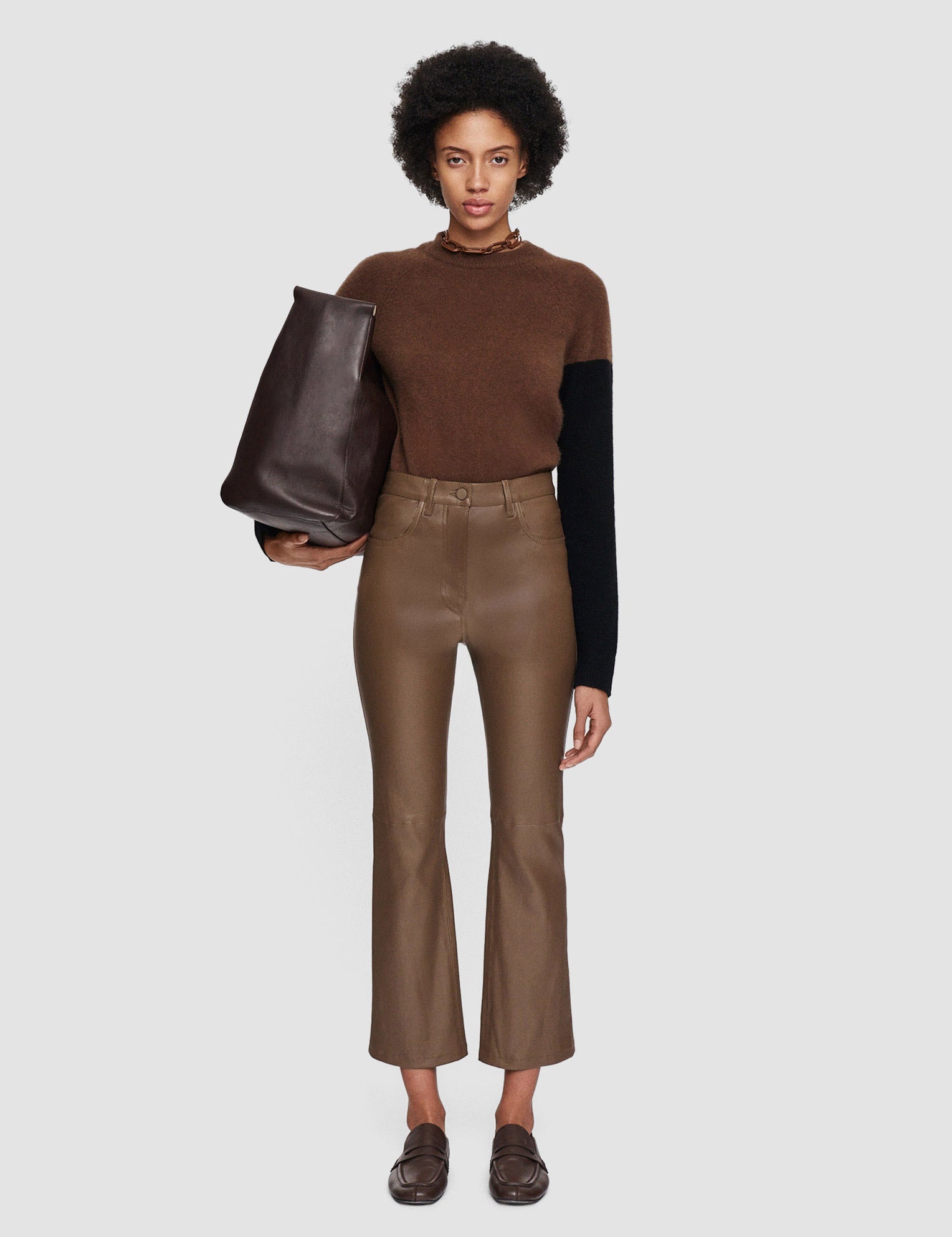 Brown Duke Leather Stretch Trousers - Joseph