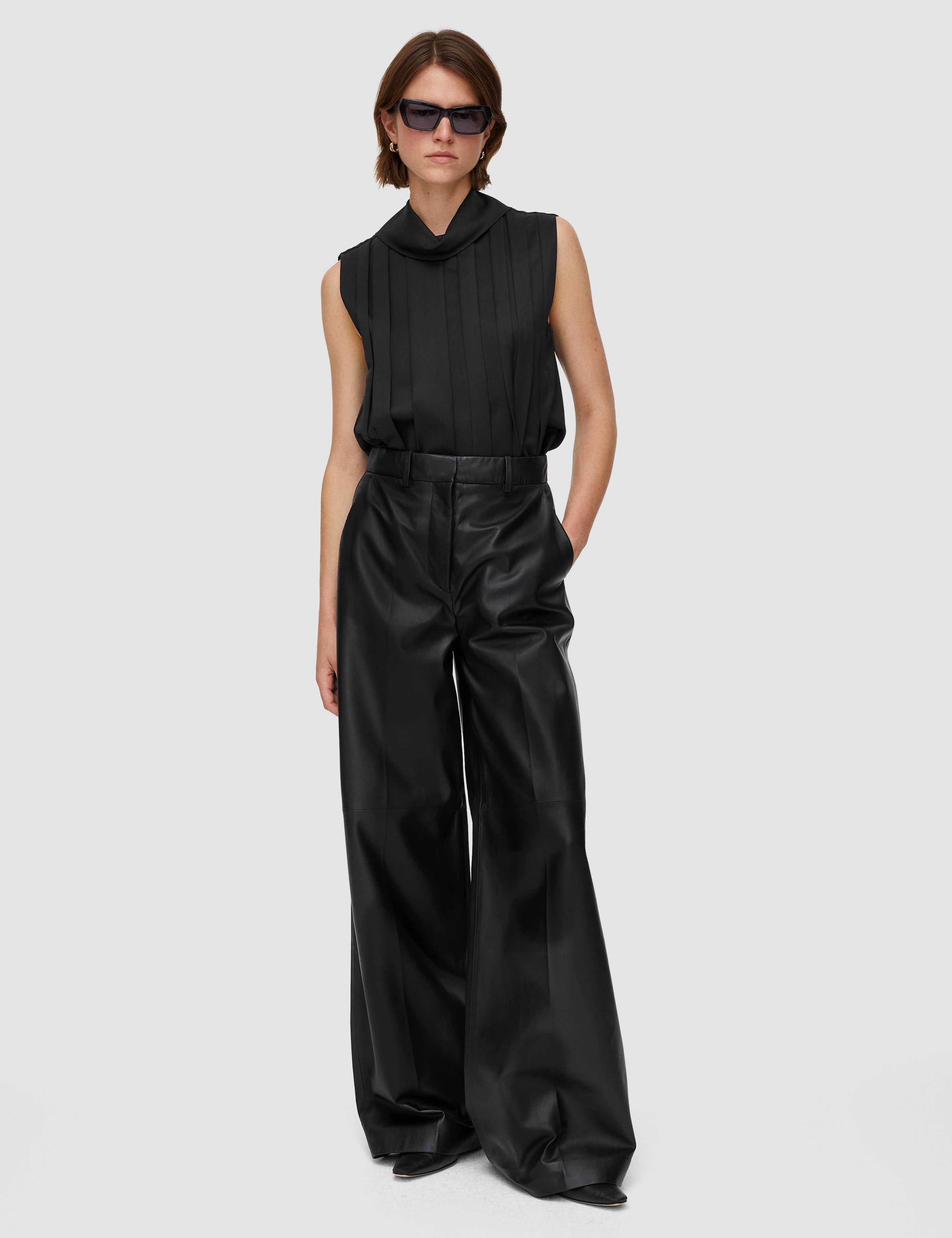 Black Alana Nappa Leather Trousers - Joseph